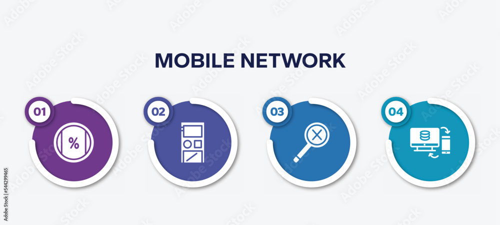 Poster infographic element template with mobile network filled icons such as ratio, audio recorder, not fou