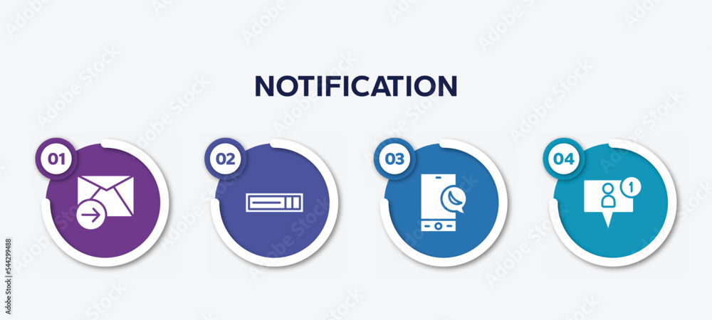 Poster infographic element template with notification filled icons such as send mail, hdmi, night mode, fri