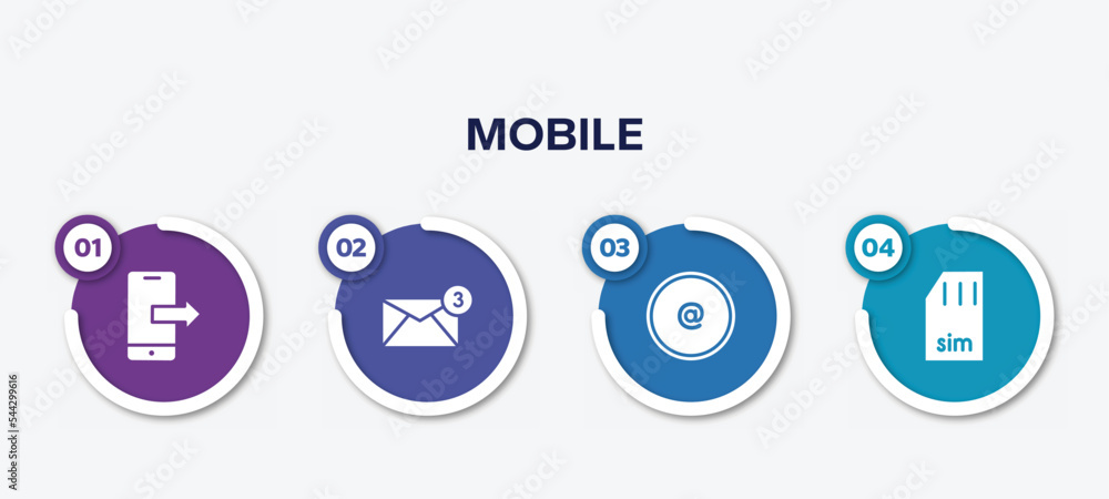 Aufkleber infographic element template with mobile filled icons such as smartphone sending data, new email, ar