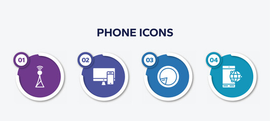 infographic element template with phone icons filled icons such as , responsive de, postman, smartphone with internet connection vector.