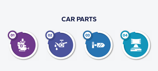 infographic element template with car parts filled icons such as car choke, car oil pump, wing mirror, headrest vector.