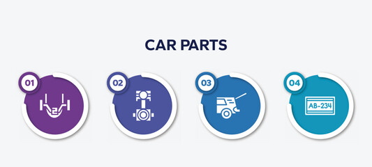 infographic element template with car parts filled icons such as car anti-roll bar, car connecting rod, taiate, numberplate vector.