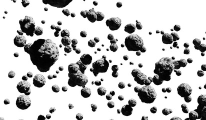 Asteroid field in the outer space. 3D rendering.