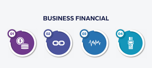 infographic element template with business financial filled icons such as money, web link, line graphics, point of service vector.