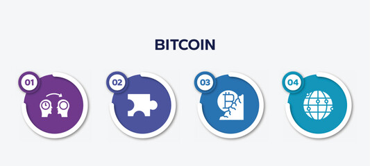 infographic element template with bitcoin filled icons such as mentor, puzzle piece, bitcoin mine, network vector.