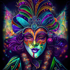 Mardi Gras Kostüm Carneval Fasching Frau im Kostüm  Digital AI Generated Illustration Digitale Kunst Art