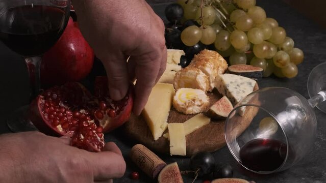 still life cheese grapes and figs