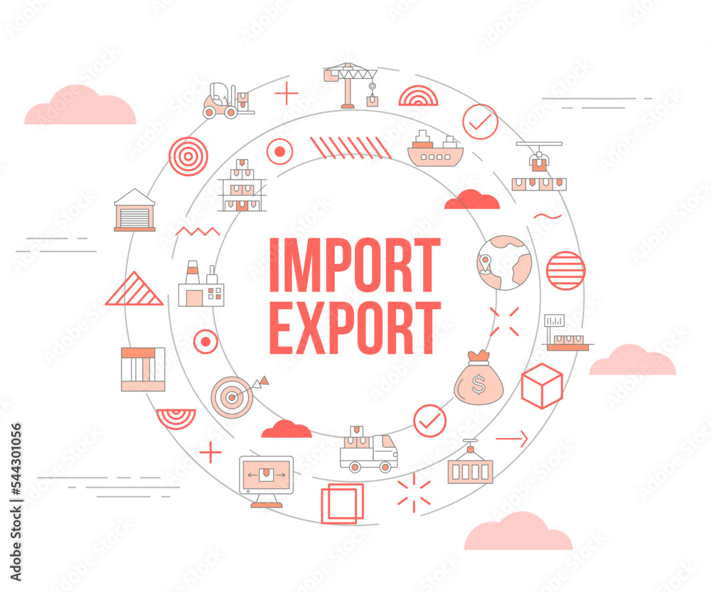 Poster import and export concept with icon set template banner and circle round shape