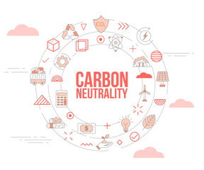 carbon neutrality concept with icon set template banner and circle round shape
