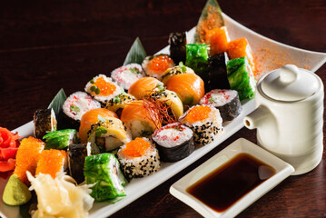 sushi set on the wooden table
