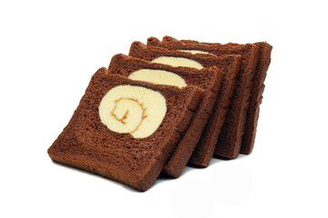 Chocolate whole wheat bread with vanilla roll isolated on white background