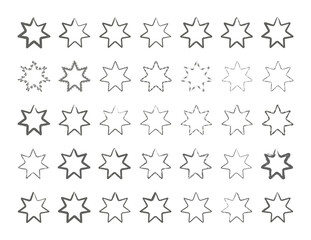 seven pointed stars set of black and white icons