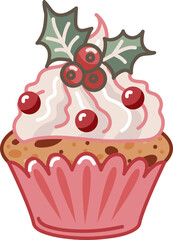 Merry Christmas and New Year cupcake with holly.