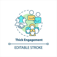 Thick engagement concept icon. Encourage participation. Small-group discussion abstract idea thin line illustration. Isolated outline drawing. Editable stroke. Arial, Myriad Pro-Bold fonts used