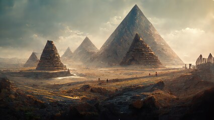 Mysterious pyramids ancient civilization illustration art - obrazy, fototapety, plakaty