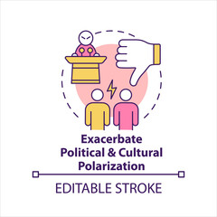 Exacerbate political and cultural polarization concept icon. Public conflict abstract idea thin line illustration. Isolated outline drawing. Editable stroke. Arial, Myriad Pro-Bold fonts used