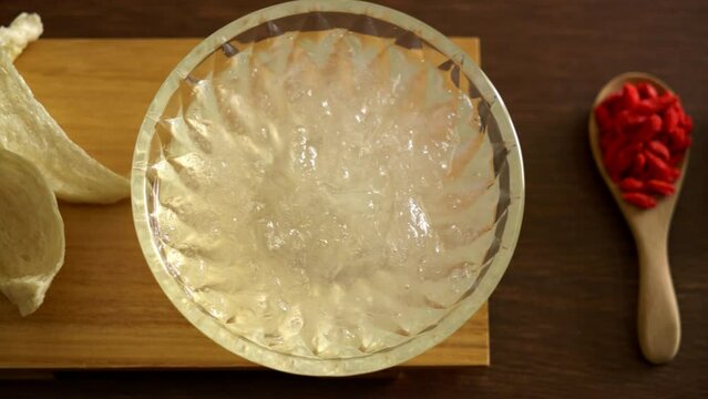 Edible bird's nest soup in glass bowl - Healthy food style