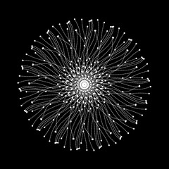 graphic dandelion mandala bright white on black