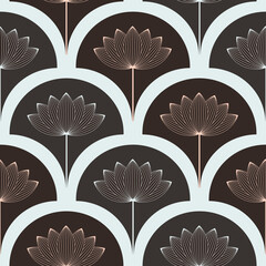 asian style lotus flower seamless pattern in brown blue copper shades