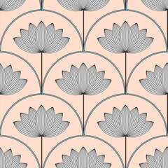 asian style lotus flower seamless pattern in blue silver ivory