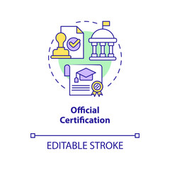 Naklejka premium Official certification concept icon. Advantage of formal education abstract idea thin line illustration. Isolated outline drawing. Editable stroke. Arial, Myriad Pro-Bold fonts used