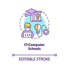 IT and computer schools concept icon. Supplementary education service provider abstract idea thin line illustration. Isolated outline drawing. Editable stroke. Arial, Myriad Pro-Bold fonts used