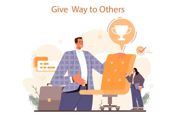 Soft skills concept. Business person that is able to give a way to other