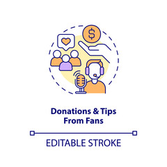 Donations and tips from fans concept icon. Making money with live streaming abstract idea thin line illustration. Isolated outline drawing. Editable stroke. Arial, Myriad Pro-Bold fonts used