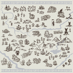 Line art draw simple icon fantasy middle ages engraving map