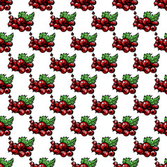 Seamless pattern with hand drawn red ribes. Suitable for packaging, wrappers, surface and fabric design. PNG illustration