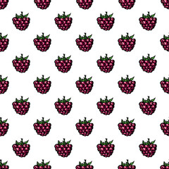 Seamless pattern with colored hand drawn raspberry. Suitable for packaging, wrappers, surface and fabric design. PNG illustration
