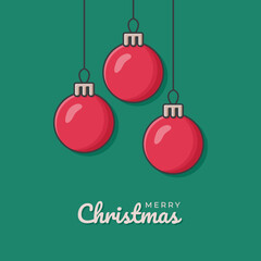 Merry Christmas greeting card with glass volume christmas balls