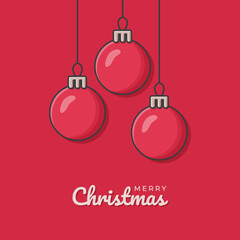 Merry Christmas greeting card with glass volume christmas balls