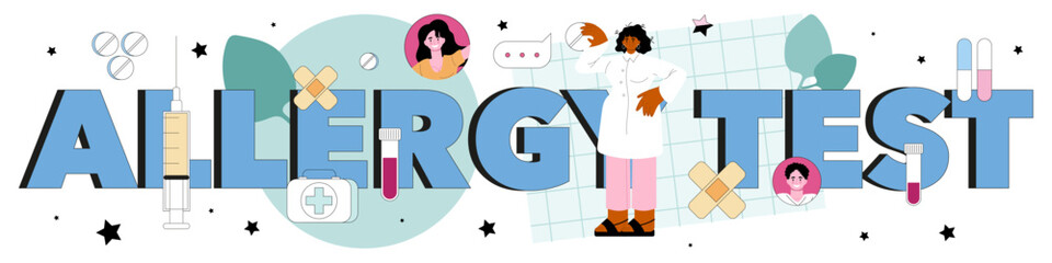 Allergy test typographic header. Allergy symptom examination, medical