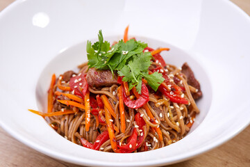 Stir fry noodles with beef and vegetable