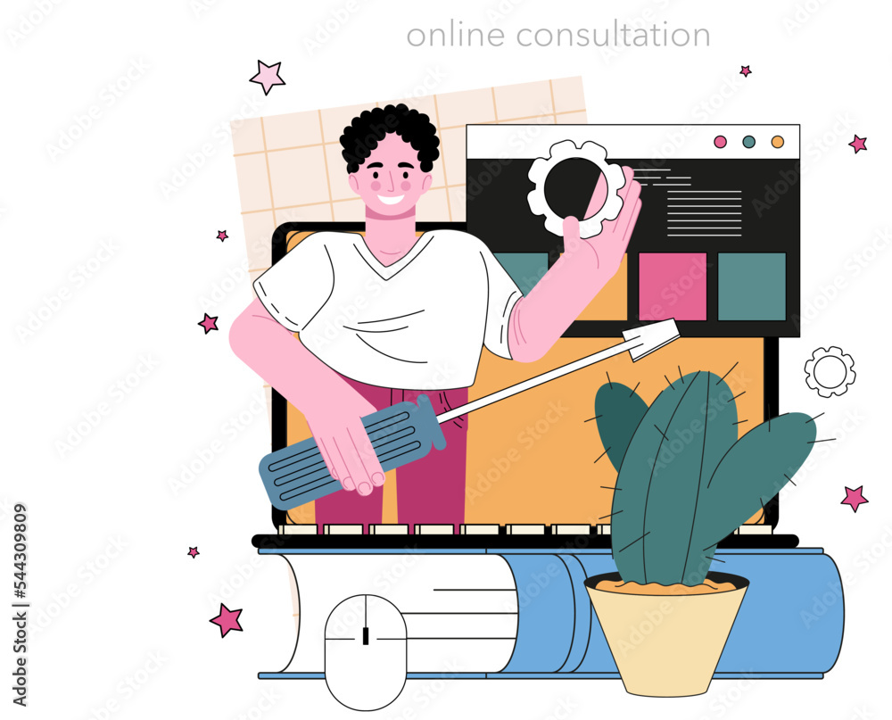 Poster website programming online service or platform. content management