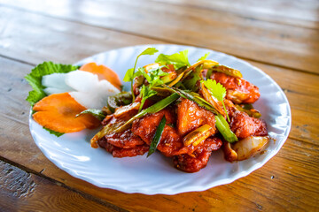 Spicy Nepali Chicken Chilly  with Salad Indian Style Chicken Chilly