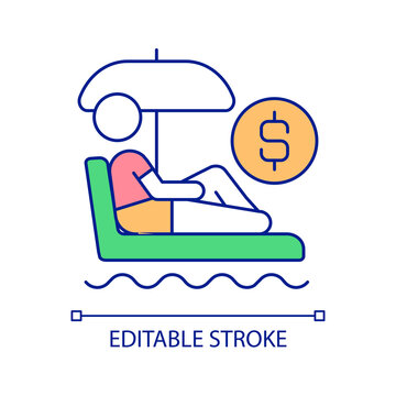 Paid Leave RGB Color Icon. Annual Vacation. Holiday Entitlement. Employee Time Off. Passive Income. Isolated Vector Illustration. Simple Filled Line Drawing. Editable Stroke. Arial Font Used