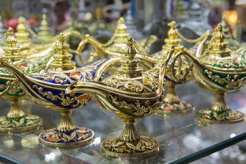 Oriental lamp. Oriental style oil lamp with floral texture