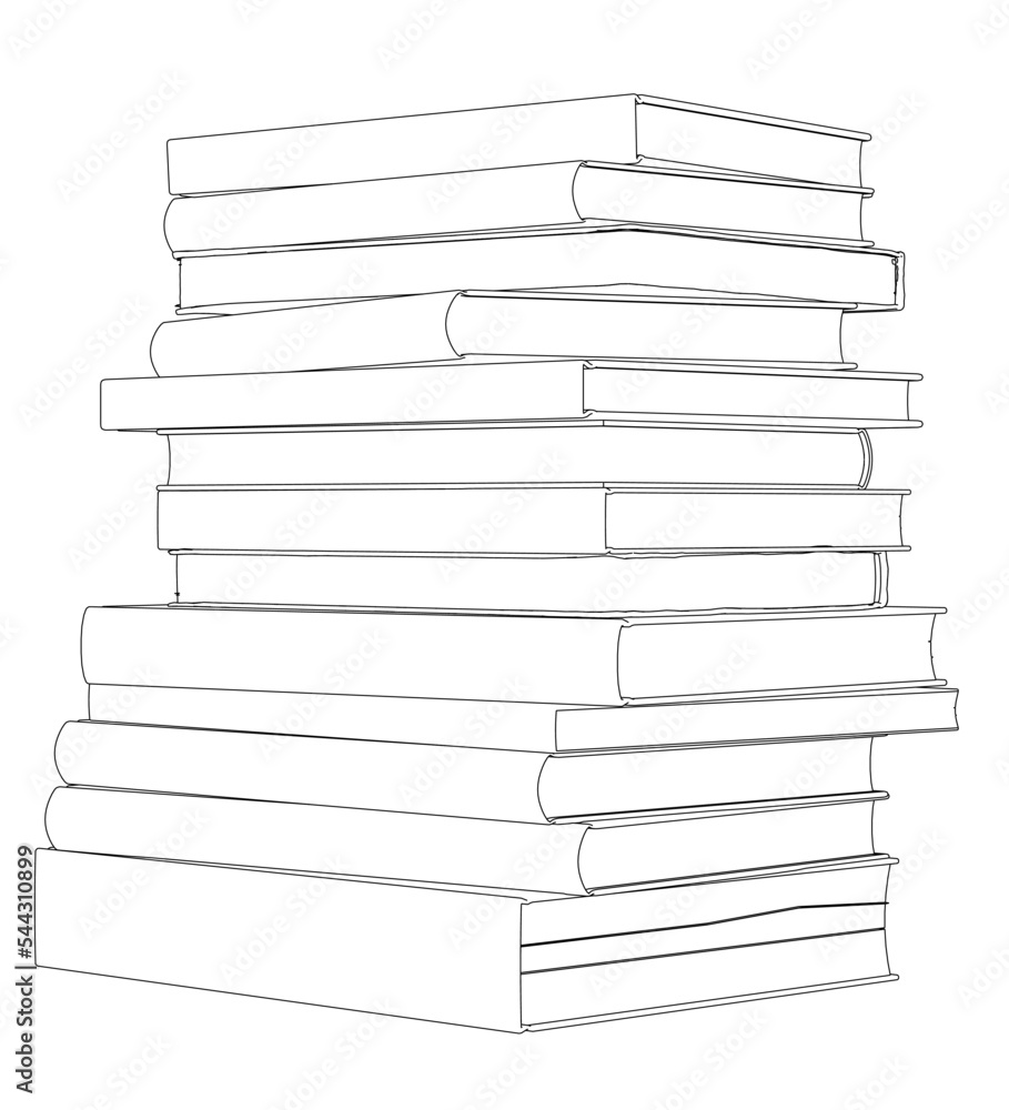 Poster contour of stack books from black lines isolated on white background. front view. 3d. vector illustr