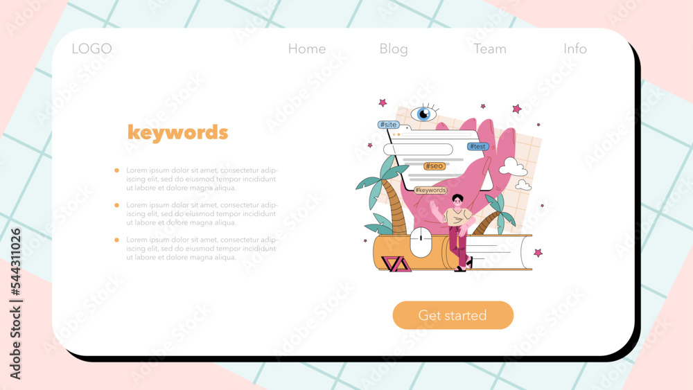 Poster seo optimization web banner or landing page. idea of search engine