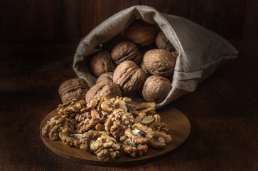 bag with walnuts and kernels