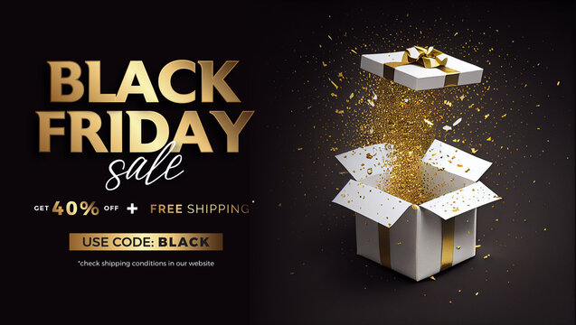 Black Friday banner. Promotion, Advertisement, sale. 3d illustration. 40% OFF - Powered by Adobe