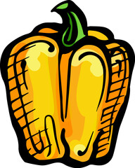 Hand drawn isolated ink bell pepper. PNG colored illustration