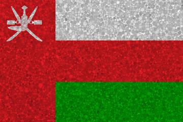 Flag of Oman on styrofoam texture. national flag painted on the surface of plastic foam