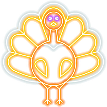 Turkey Bird Neon Sign. Illustration of Fall Holiday Promotion.
