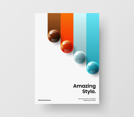 Vivid 3D balls flyer concept. Multicolored journal cover vector design template.