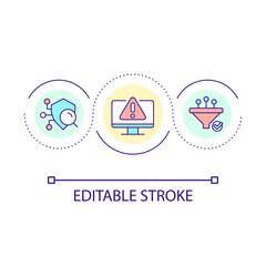 Identify digital problem loop concept icon. Check device security. Awareness of risk. Protection abstract idea thin line illustration. Isolated outline drawing. Editable stroke. Arial font used
