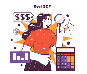Real GDP concept. Growing gross domestic product. Monetary measure