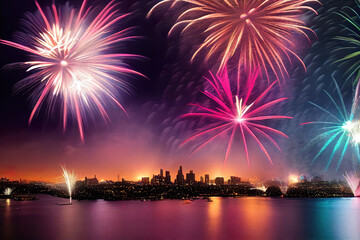 Fototapeta premium happy new year fireworks over the city